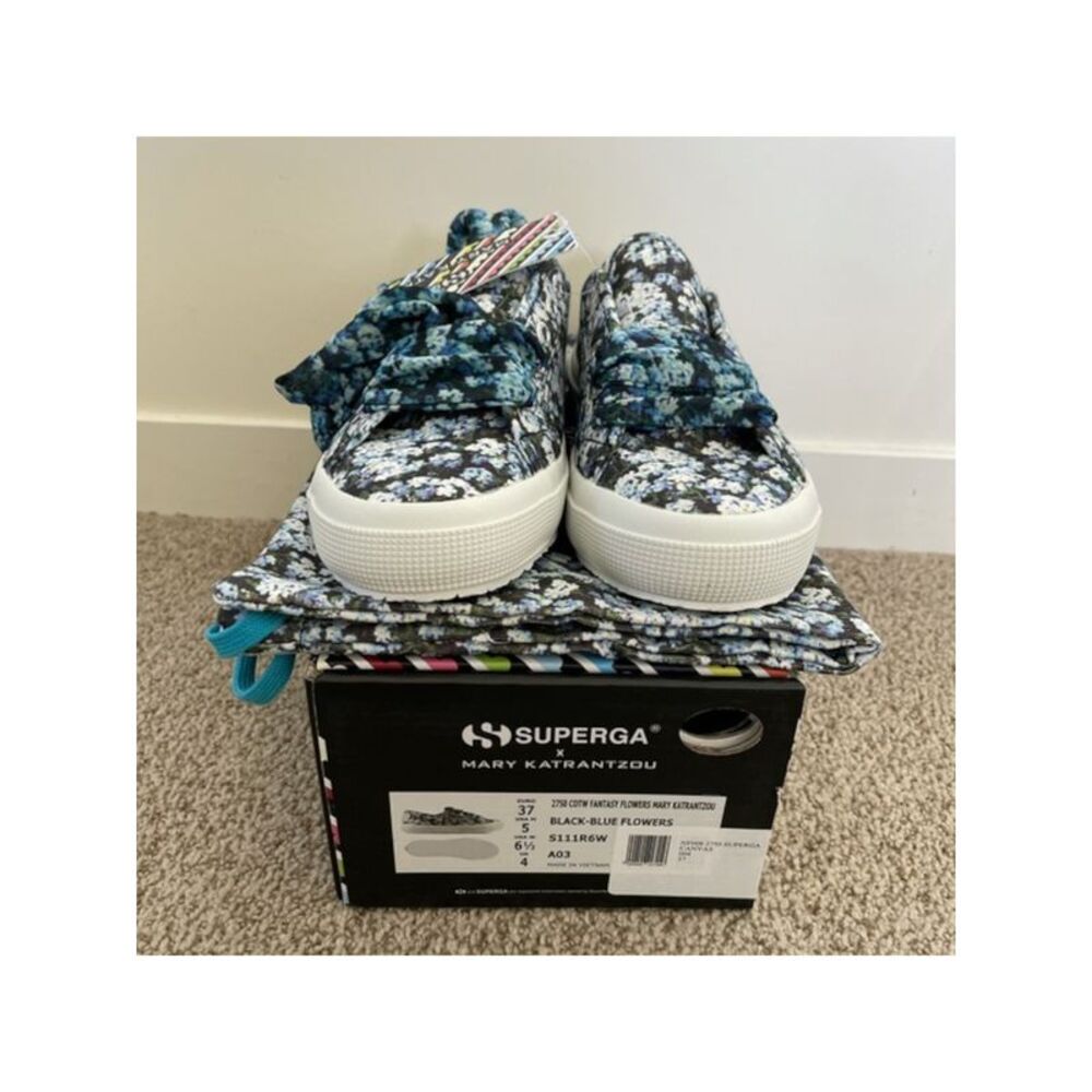SUPERGA Womens Blue Limited Edition Mary Katrantzou Almond Training Shoes 7.5
